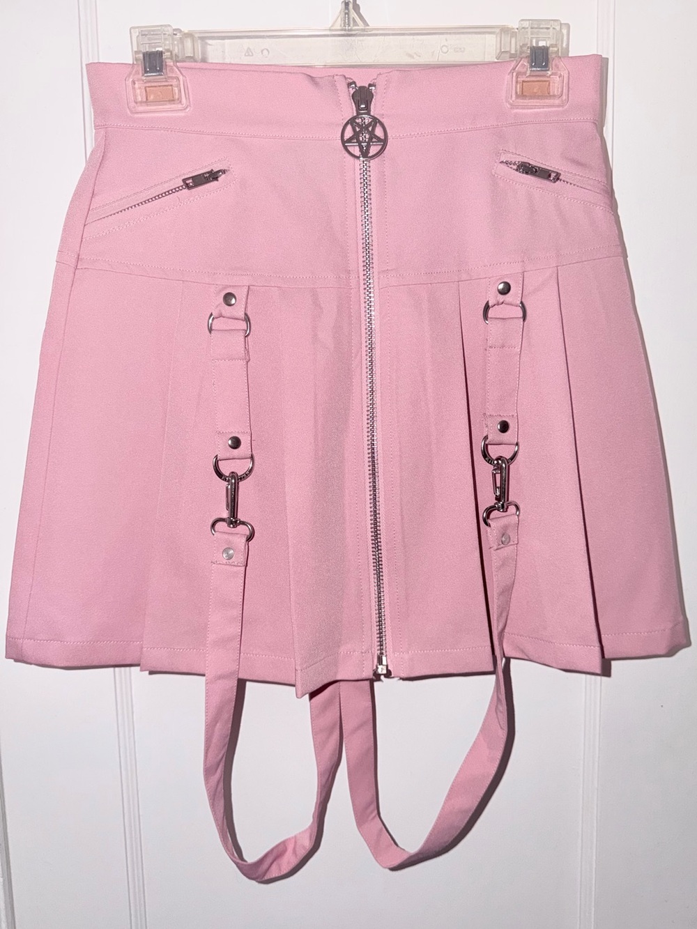 Killstar Pink Pleated Mini Skirt with Zip & Strap Hardware - Picture 1 of 9